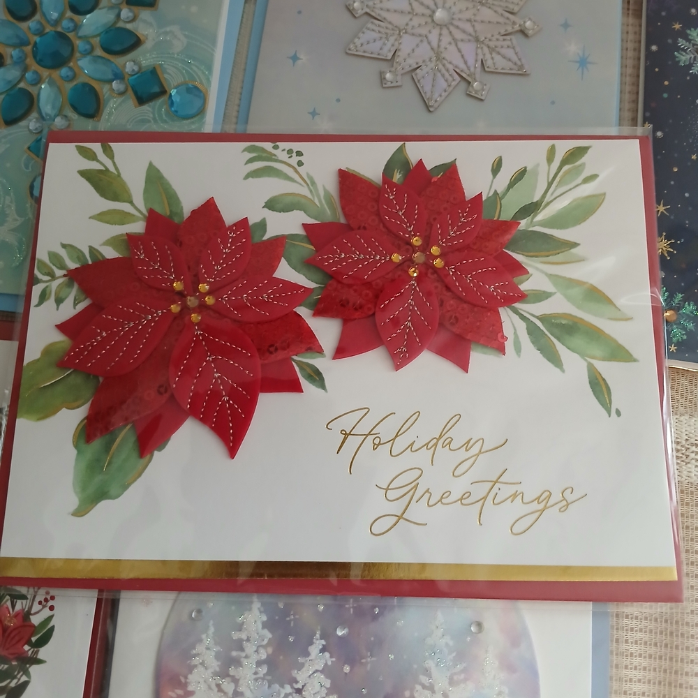 Set of 6 Papyrus 3D Jeweled Bejeweled Shiny Greeting Christmas Cards Beautiful - Picture 7 of 9